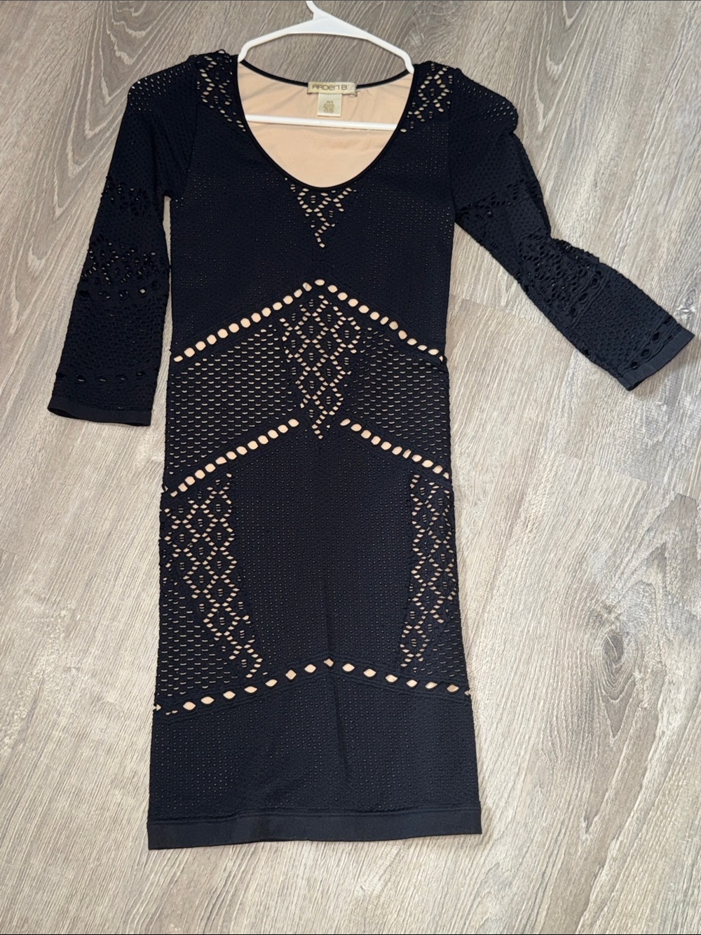 Black Crochet-Fretwork Sheath Dress with Nude Lining